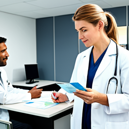 Home 18 A professional female doctor, dressed in a modest, clean lab coat, consults with a male traveler in appropriate, comfortable travel attire within a brightly lit, modern medical office. The traveler is attentive, holding an international vaccination card and a small, organized travel health kit. The scene conveys a sense of proactive health planning and responsible travel preparation. Soft, natural lighting. Perfect anatomy, correct proportions, natural pose, well-formed hands, proper finger count, natural body proportions, safe for work, appropriate content, fully clothed, professional, high quality.