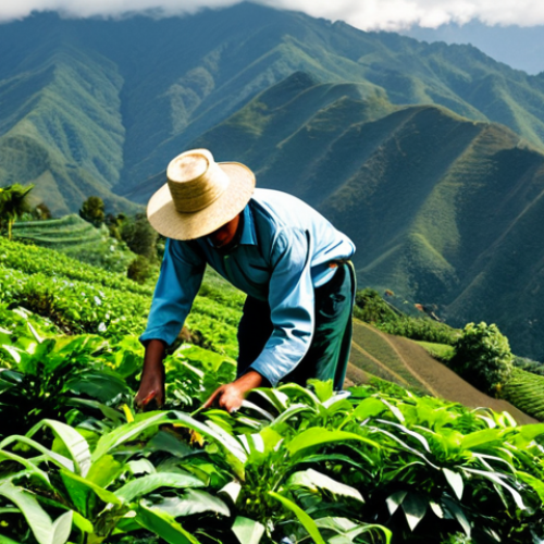 Home 17 **
A Colombian coffee farmer, fully clothed in appropriate work attire, carefully tending to coffee plants on a hillside farm in the Zona Cafetera. Lush green vegetation surrounds him. The Andes mountains are visible in the background. Soft, diffused sunlight. Safe for work, appropriate content, professional photography, perfect anatomy, natural proportions, family-friendly.
**