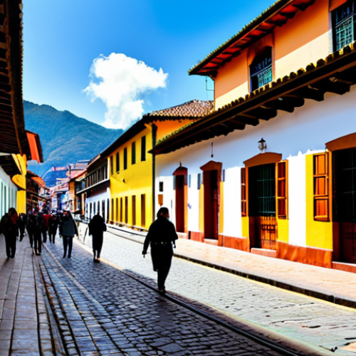 Home 8 La Candelaria Scene**
"A sunny morning scene in La Candelaria, Bogota. Focus on the colorful colonial architecture, with fully clothed people walking along the cobblestone streets. A professional photographer capturing the scene. The image should showcase the historic houses with flower-filled balconies. Perfect anatomy, correct proportions, natural pose, safe for work, appropriate content, fully clothed, professional photography, high quality."
**