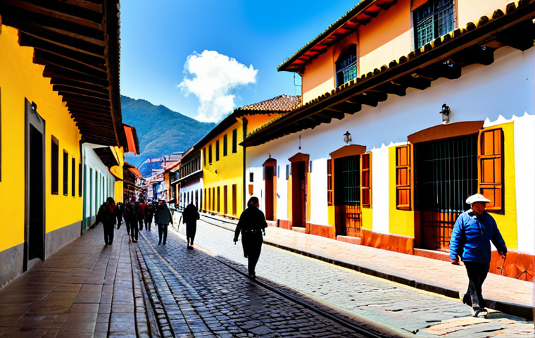 La Candelaria Scene**
"A sunny morning scene in La Candelaria, Bogota. Focus on the colorful colonial architecture, with fully clothed people walking along the cobblestone streets. A professional photographer capturing the scene. The image should showcase the historic houses with flower-filled balconies. Perfect anatomy, correct proportions, natural pose, safe for work, appropriate content, fully clothed, professional photography, high quality."
**