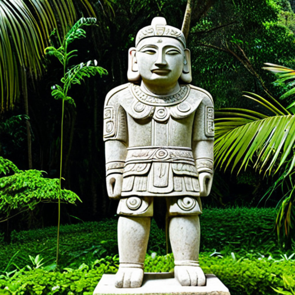 San Agustin Archaeological Park**

"A stone statue from San Agustin Archaeological Park, Colombia, depicting a stylized human figure with intricate carvings, surrounded by lush green vegetation, daytime, perfect anatomy, correct proportions, natural pose, safe for work, appropriate content, fully clothed, professional photography, high quality."

**