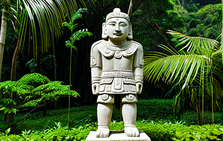 San Agustin Archaeological Park**
"A stone statue from San Agustin Archaeological Park, Colombia, depicting a stylized human figure with intricate carvings, surrounded by lush green vegetation, daytime, perfect anatomy, correct proportions, natural pose, safe for work, appropriate content, fully clothed, professional photography, high quality."
**